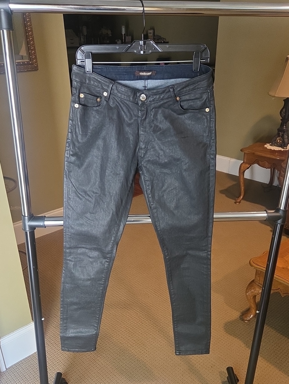 Roberto Cavalli Slim Coated Black Skinny Jeans